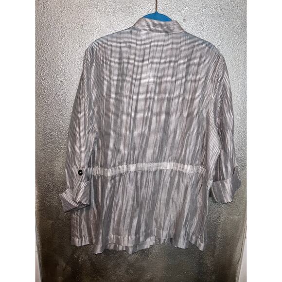 Chico’s Travel Nyssa Jacket Sand Shimmer Linen Blend Sheer NWT Chico’s 3 / Lg - Picture 3 of 10